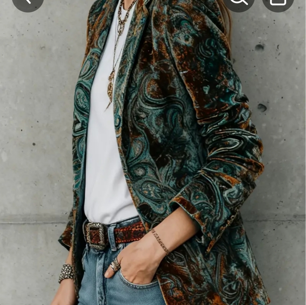 Women's Multicolor Retro Bohemian Paisley Lapel Long-sleeved Jacket XL NWT